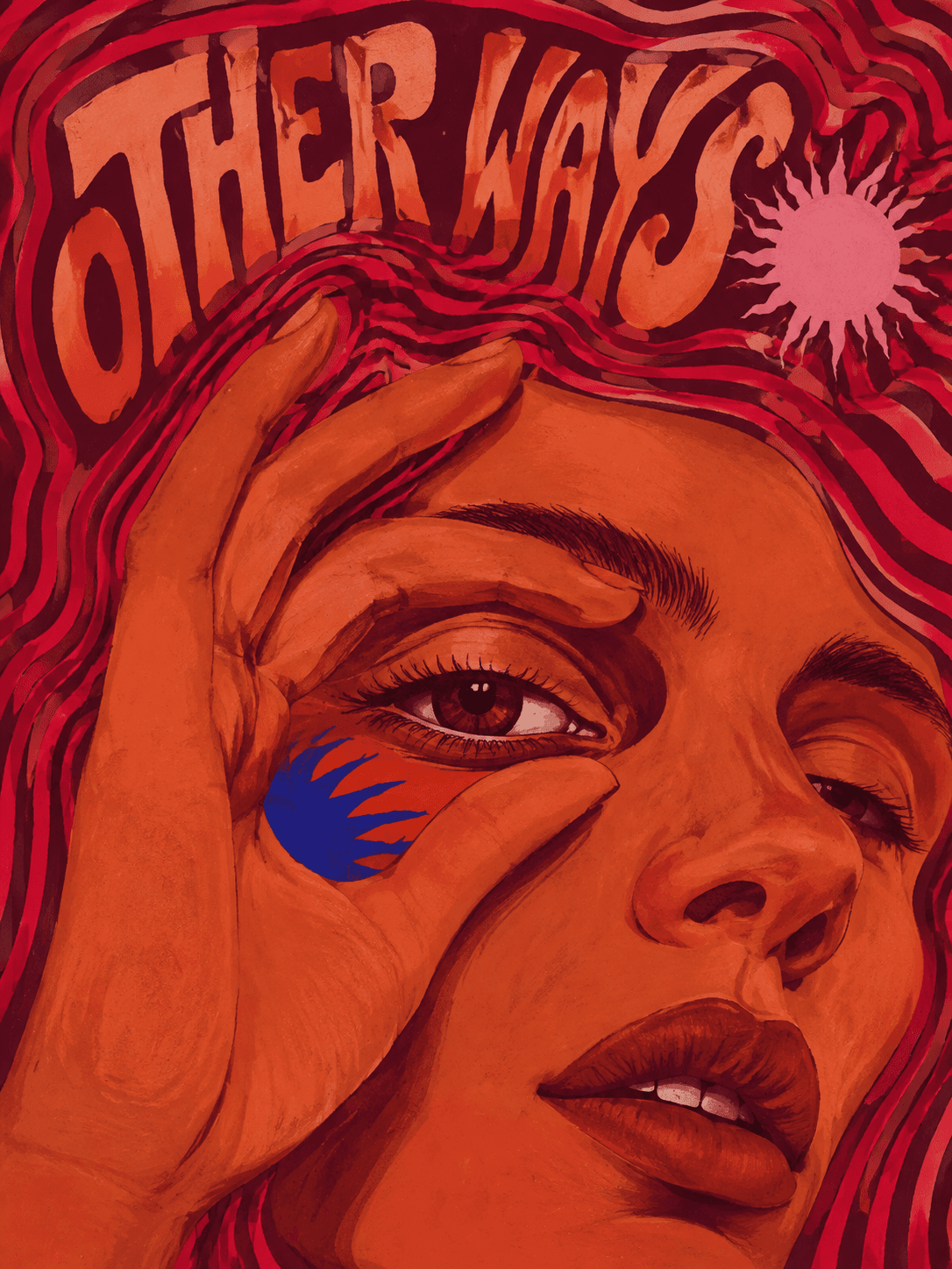 Other Ways poster: painted portrait in orange and red with psychedelic lettering